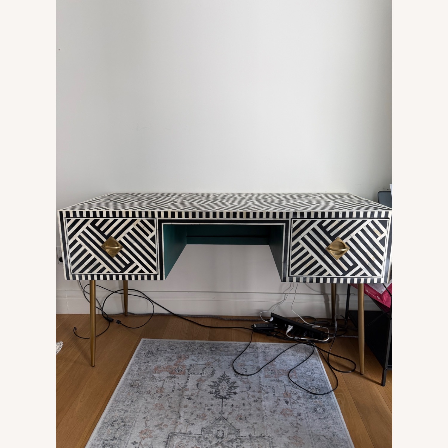 Anthropologie Black and White Optical Inlay Desk - image-1