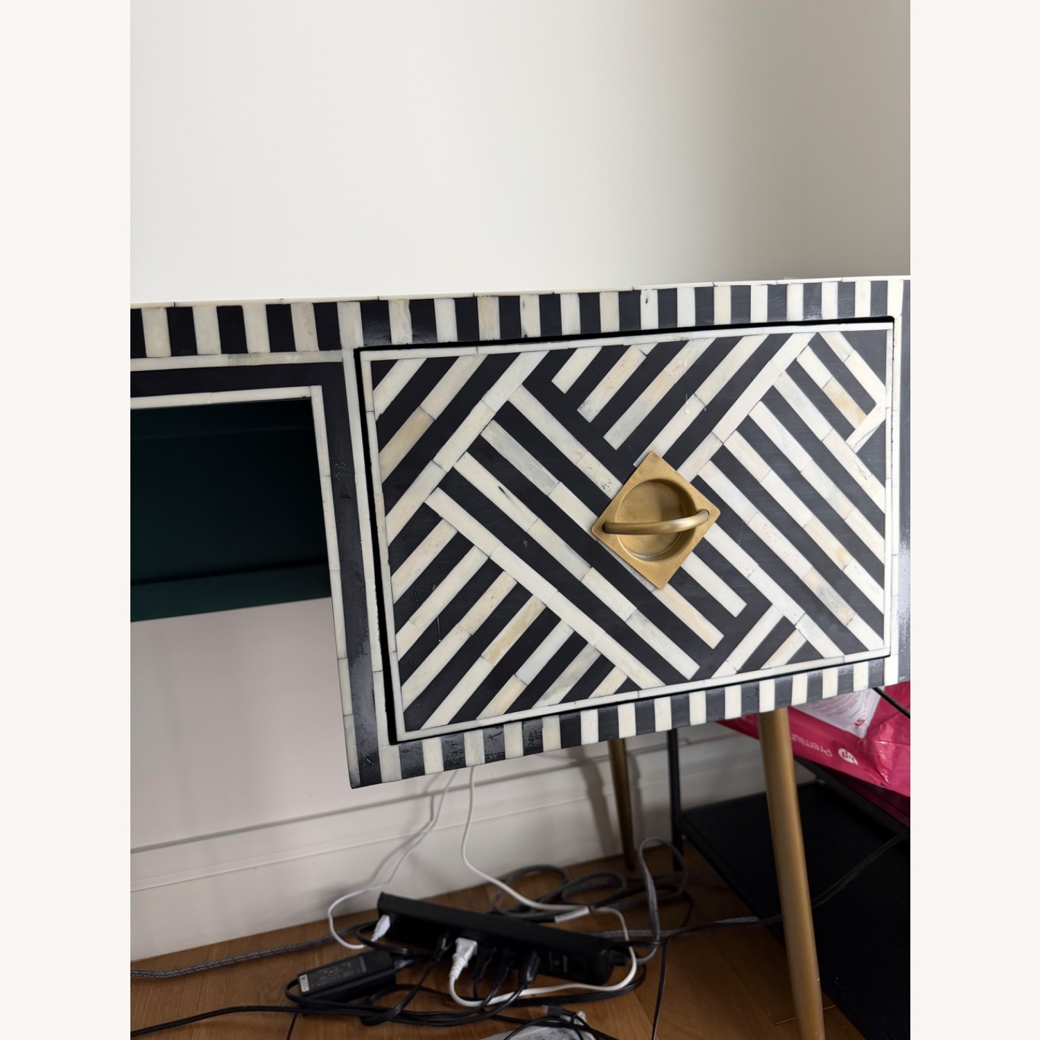Anthropologie Black and White Optical Inlay Desk - image-3