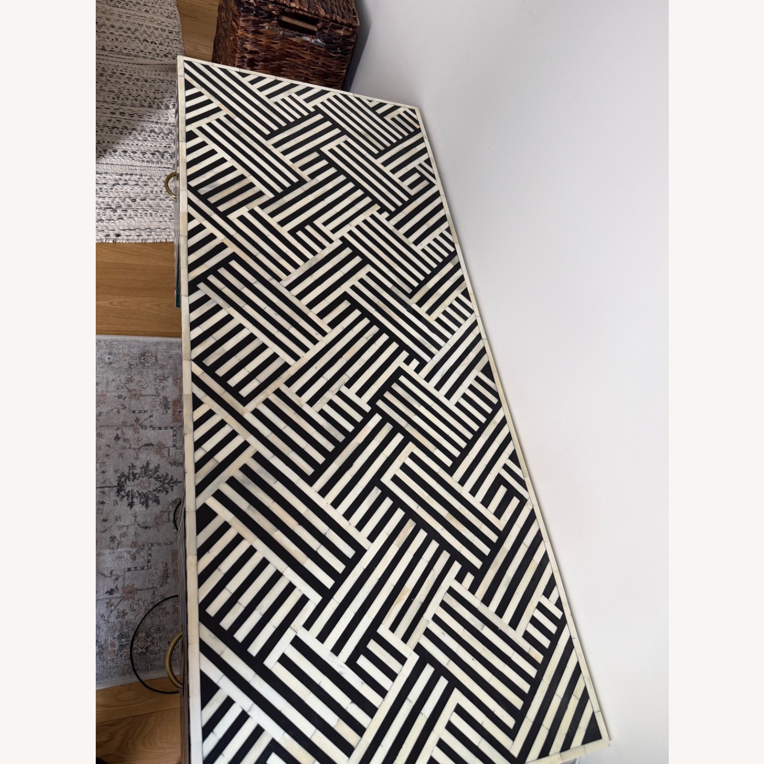 Anthropologie Black and White Optical Inlay Desk - image-7