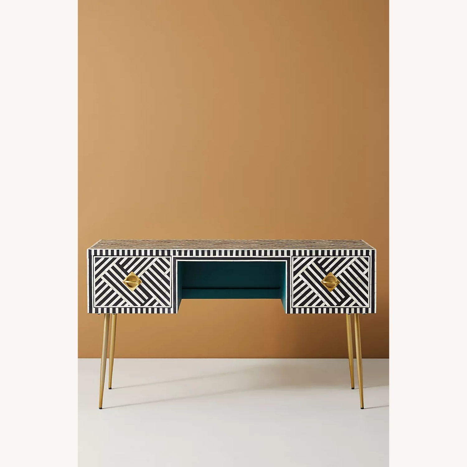 Anthropologie Black and White Optical Inlay Desk - image-11