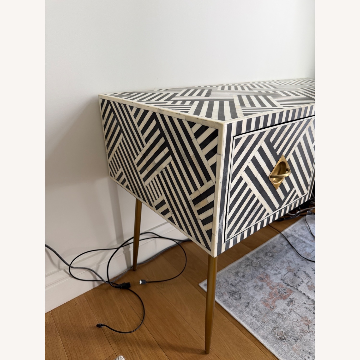 Anthropologie Black and White Optical Inlay Desk - image-2