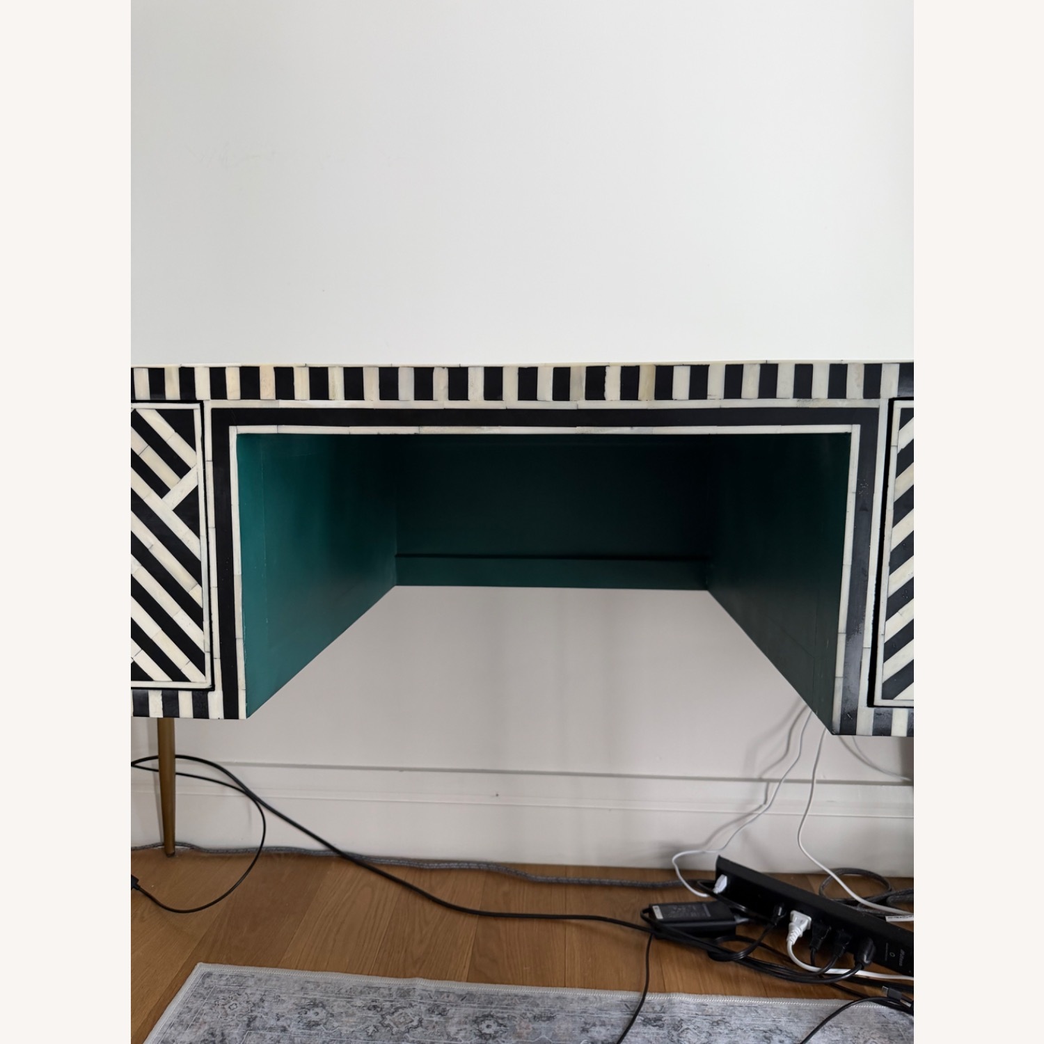 Anthropologie Black and White Optical Inlay Desk - image-5