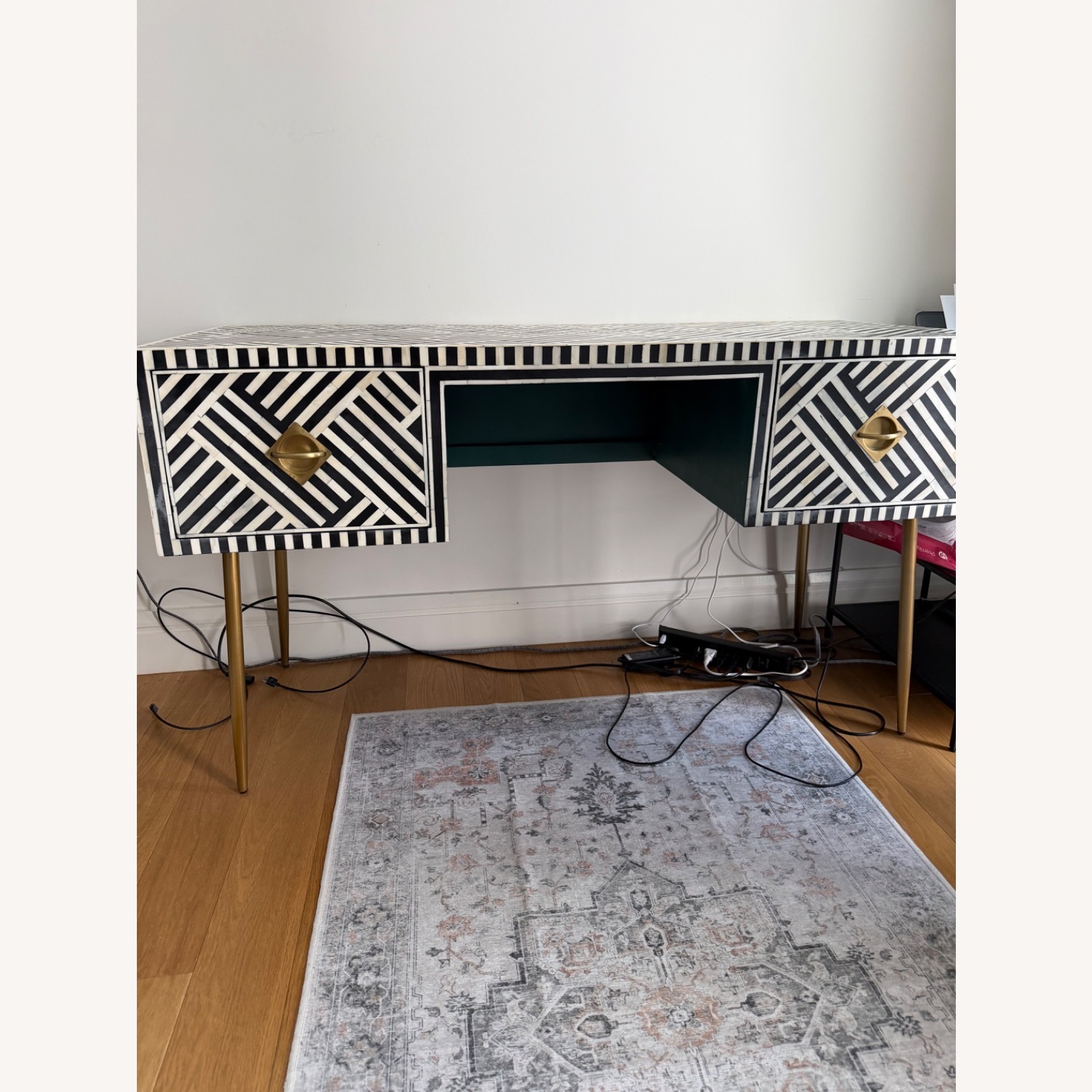 Anthropologie Black and White Optical Inlay Desk - image-8