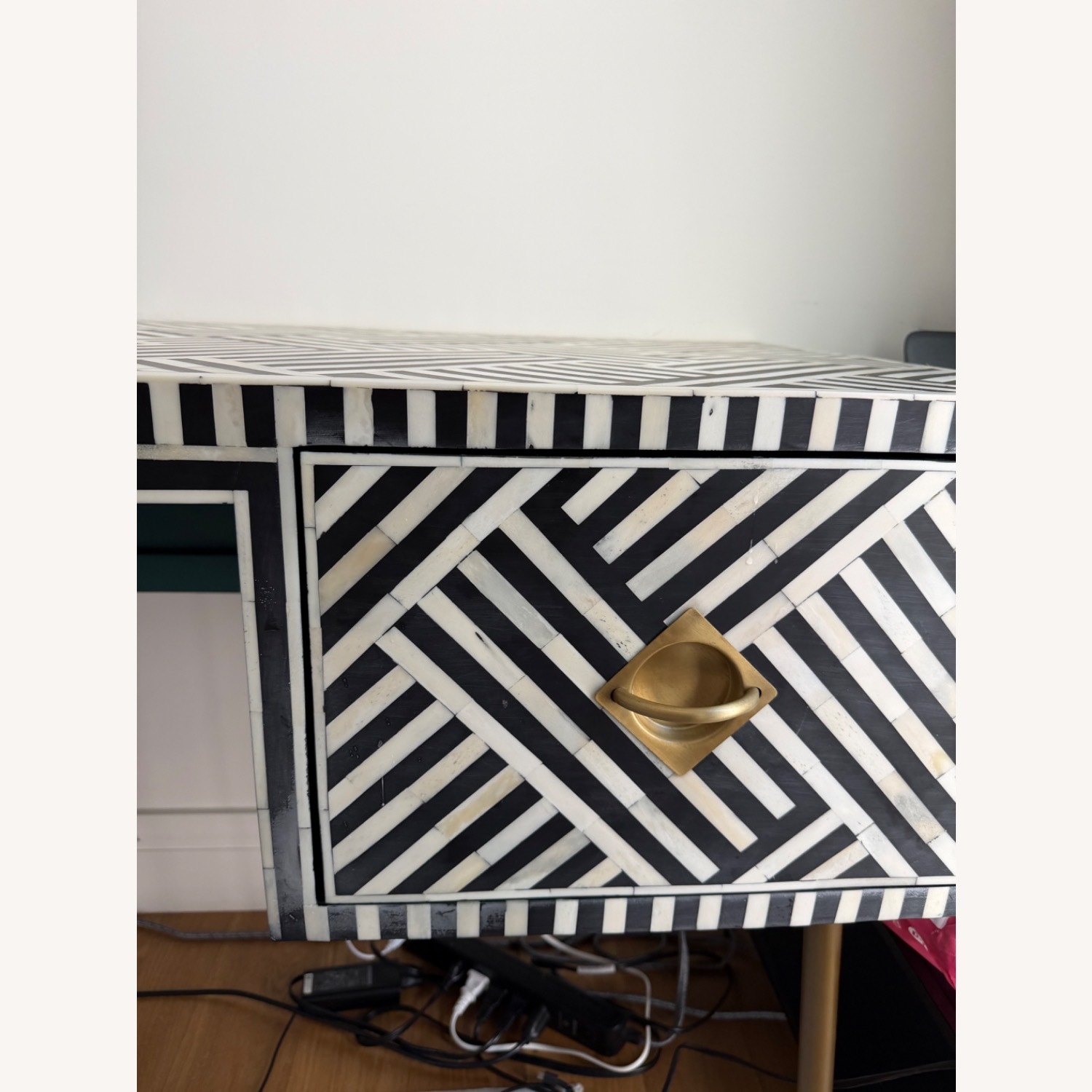 Anthropologie Black and White Optical Inlay Desk - image-4