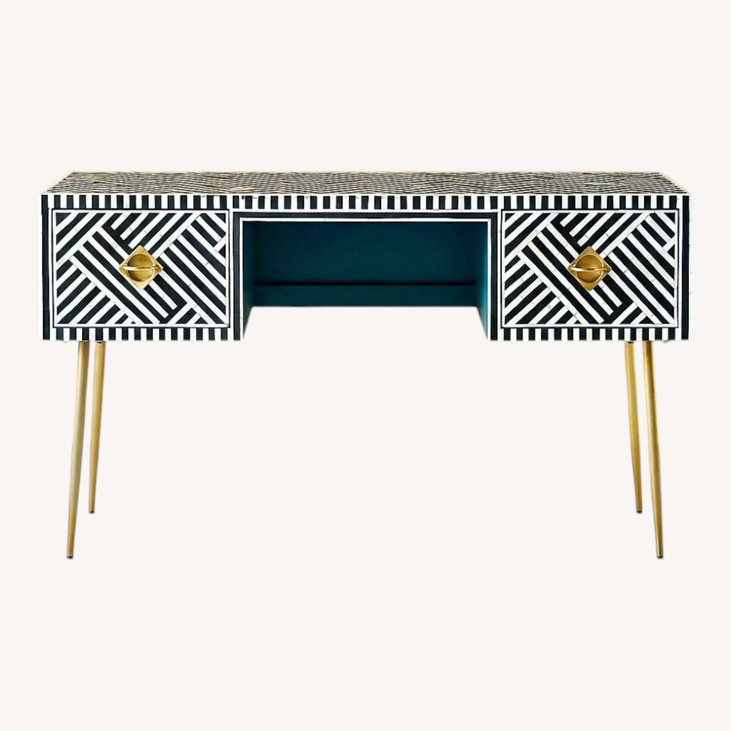 Anthropologie Black and White Optical Inlay Desk - image-0