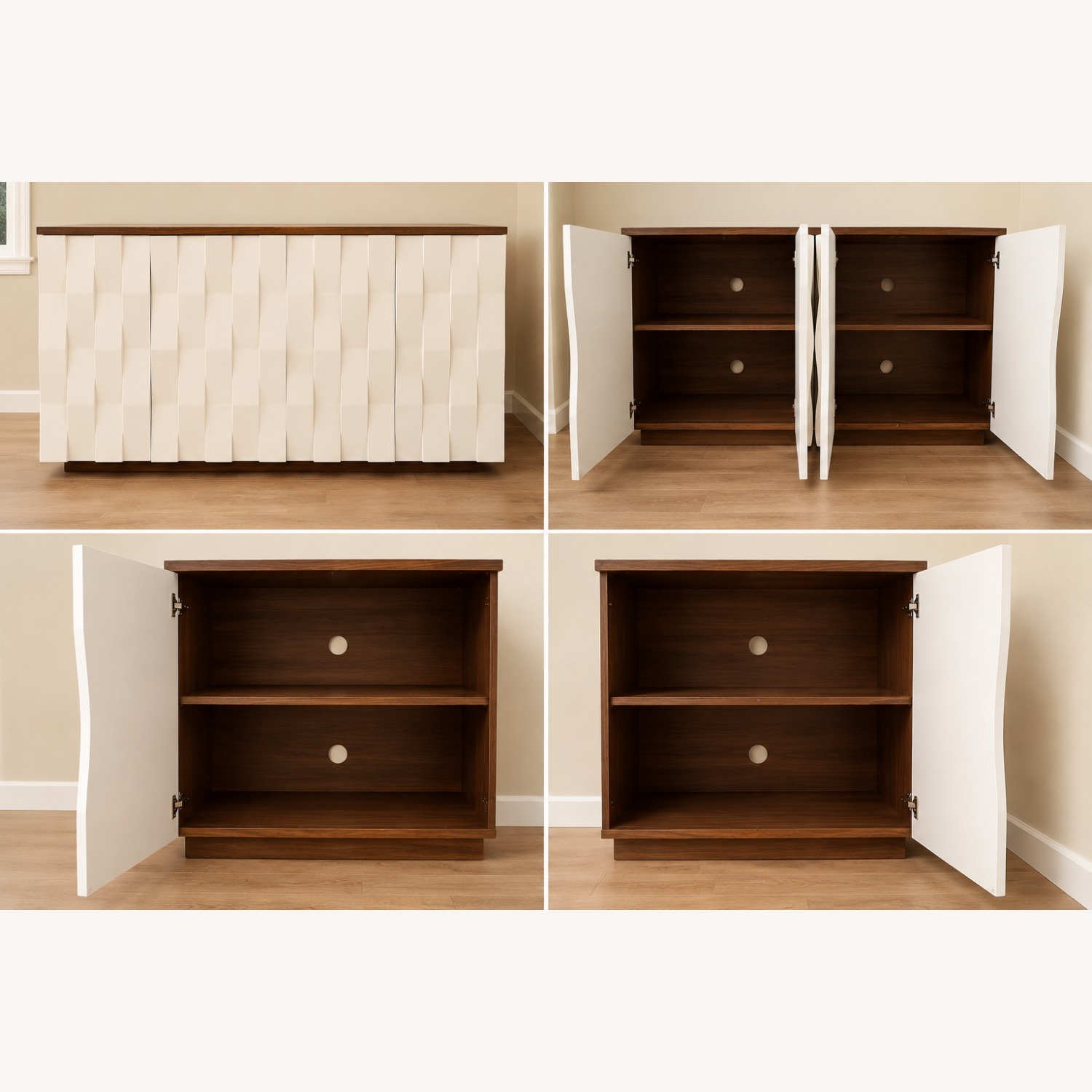 Modern White & Walnut Media Console - image-1