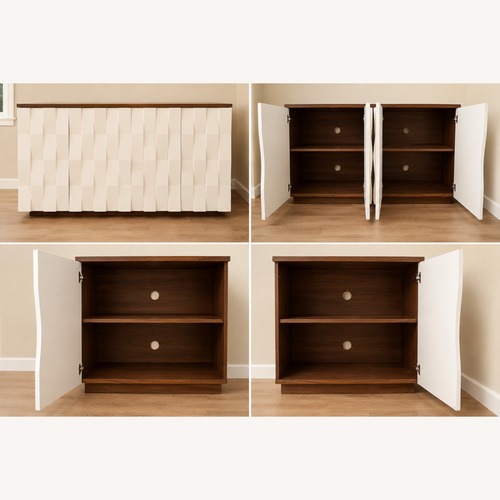 Used Modern White & Walnut Media Console for sale on AptDeco