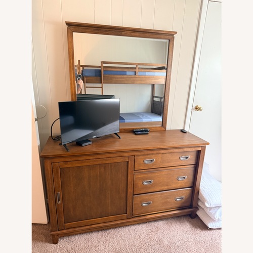 Used Bob's Discount Furniture Chadwick Dark Brown Wood Dresser for sale on AptDeco