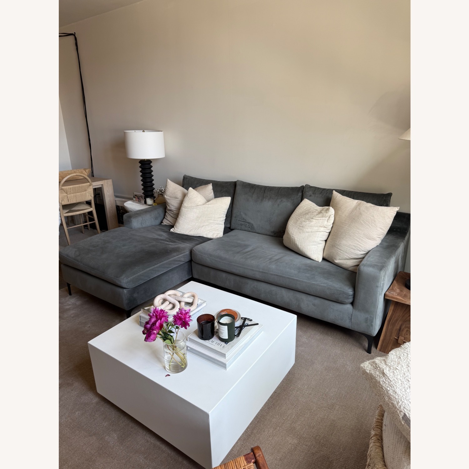 Interior Define Grey Velvet Chaise Sectional - image-3