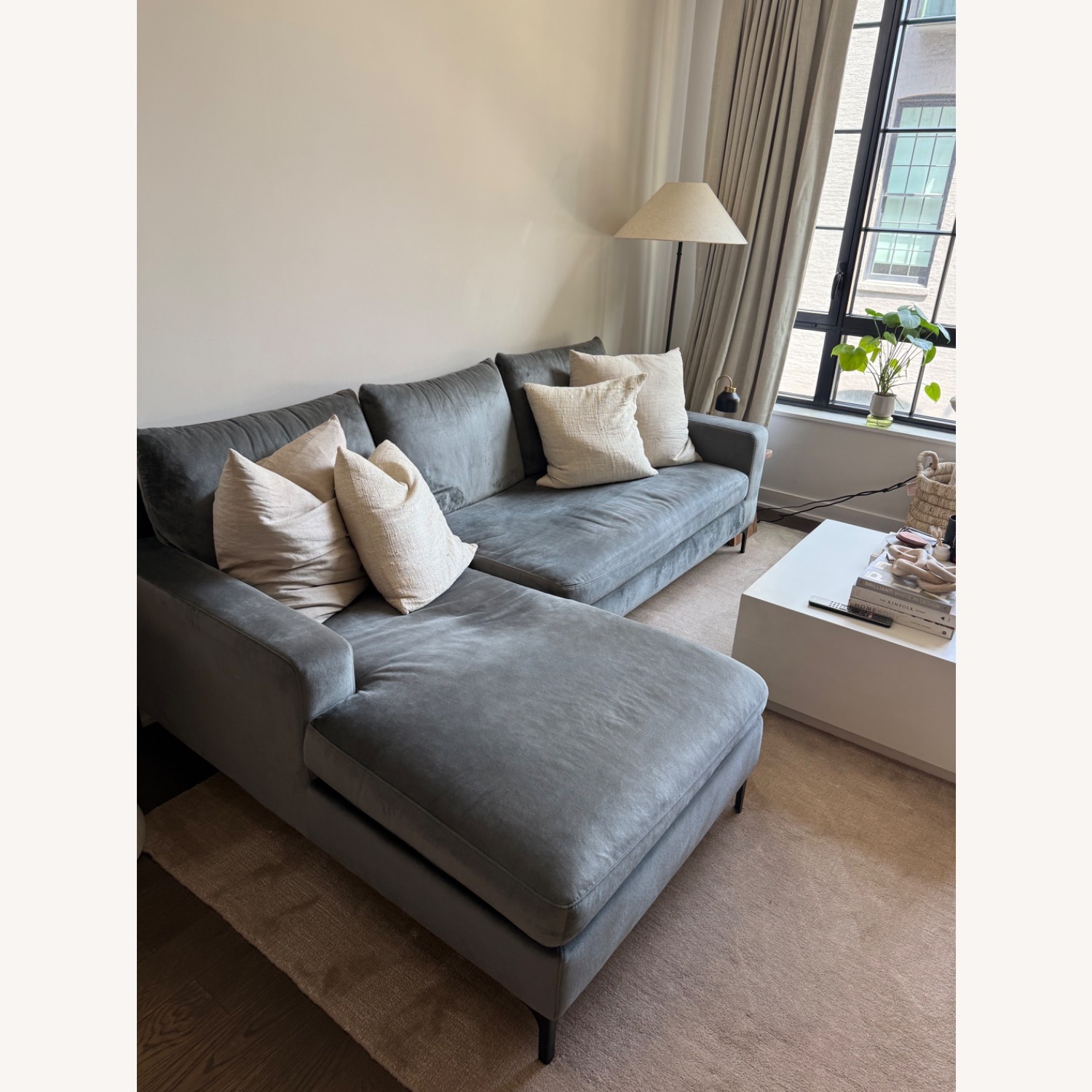 Interior Define Grey Velvet Chaise Sectional - image-2