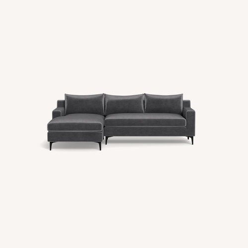 Used Interior Define Grey Velvet Chaise Sectional for sale on AptDeco