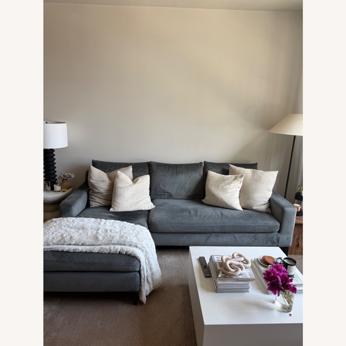 Used Interior Define Grey Velvet Chaise Sectional for sale on AptDeco