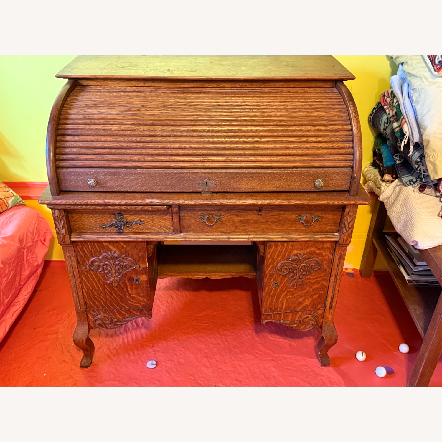 Small Oak Rolltop Desk - image-1