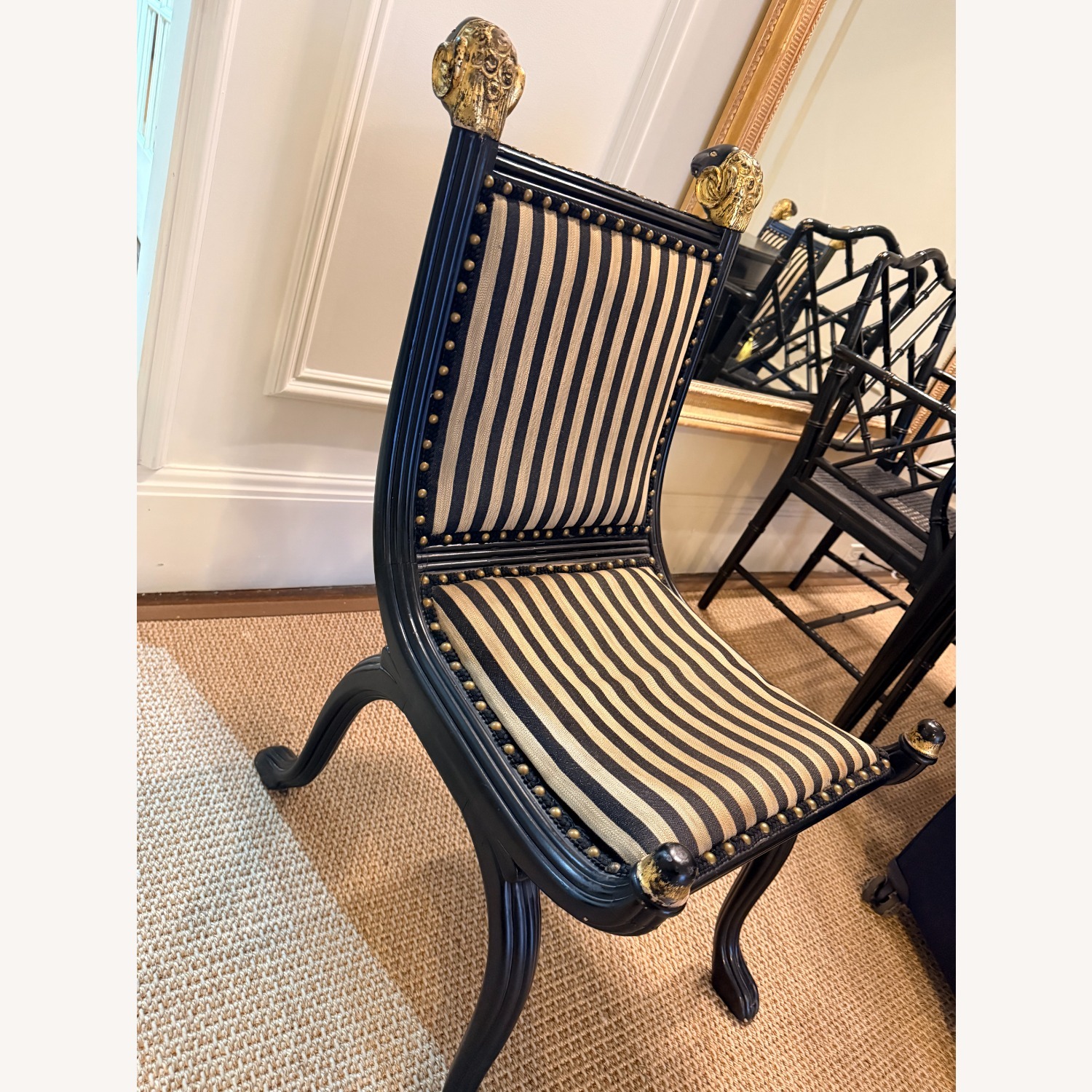 Pair Antique Rams Head Dining Chairs - image-4