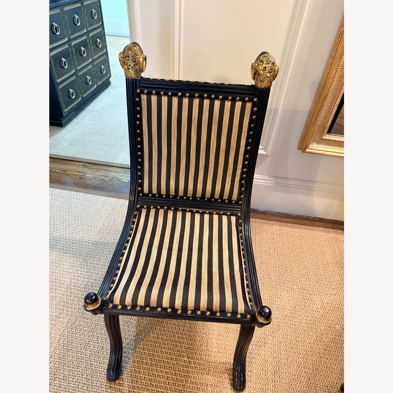 Pair Antique Rams Head Dining Chairs - image-0