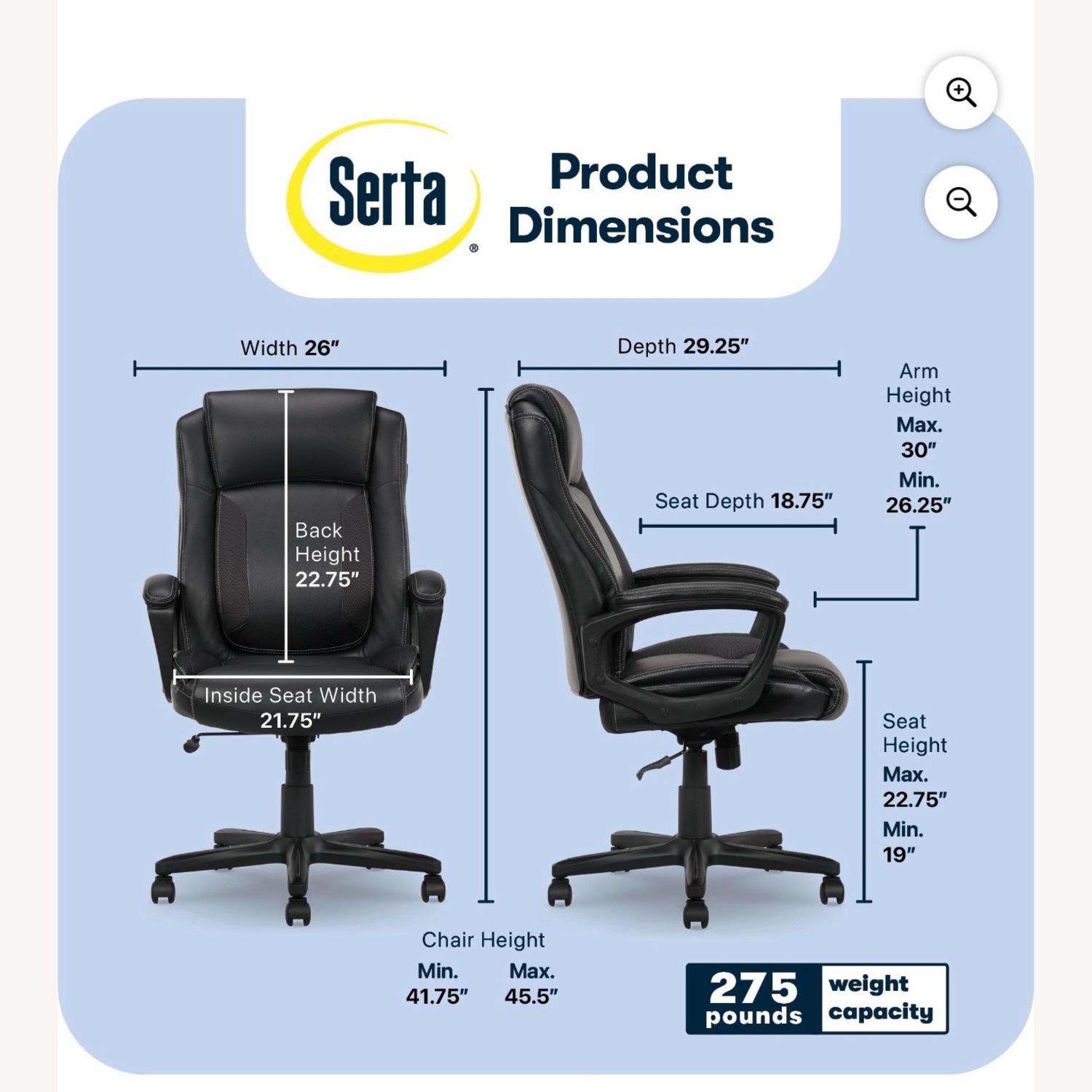 Serta Dark Brown Leather Office Chair - image-3