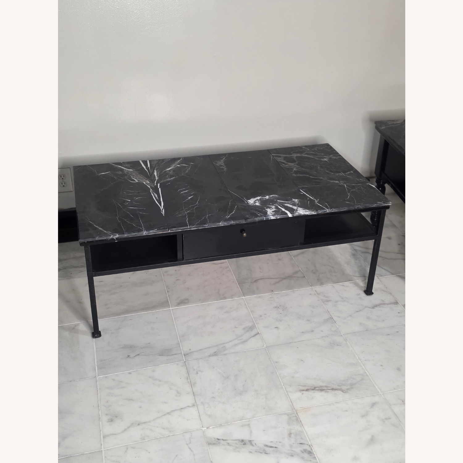 Marble Coffee Table With Center Drawer - image-1
