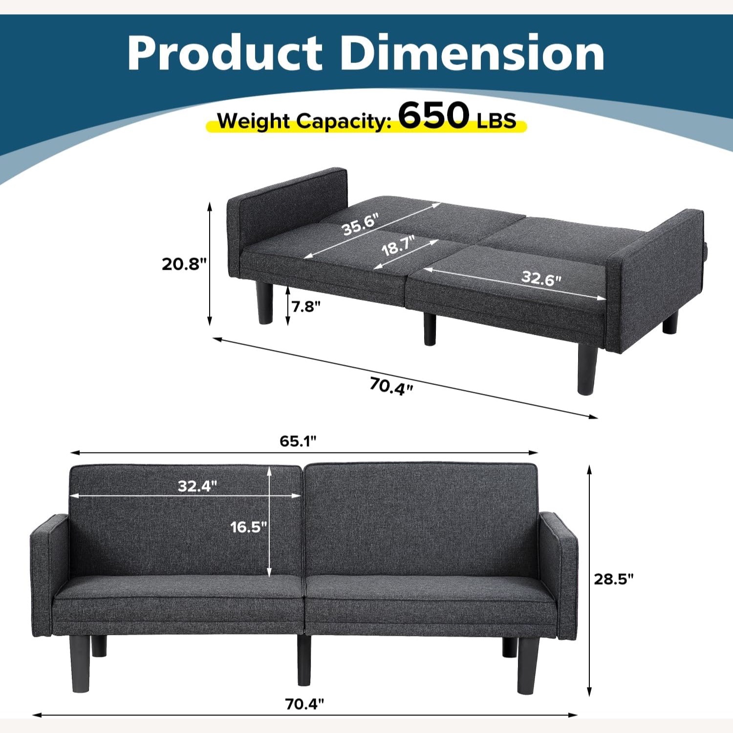 Bed Bath & Beyond Sleeper couch / Futon in Black - image-4