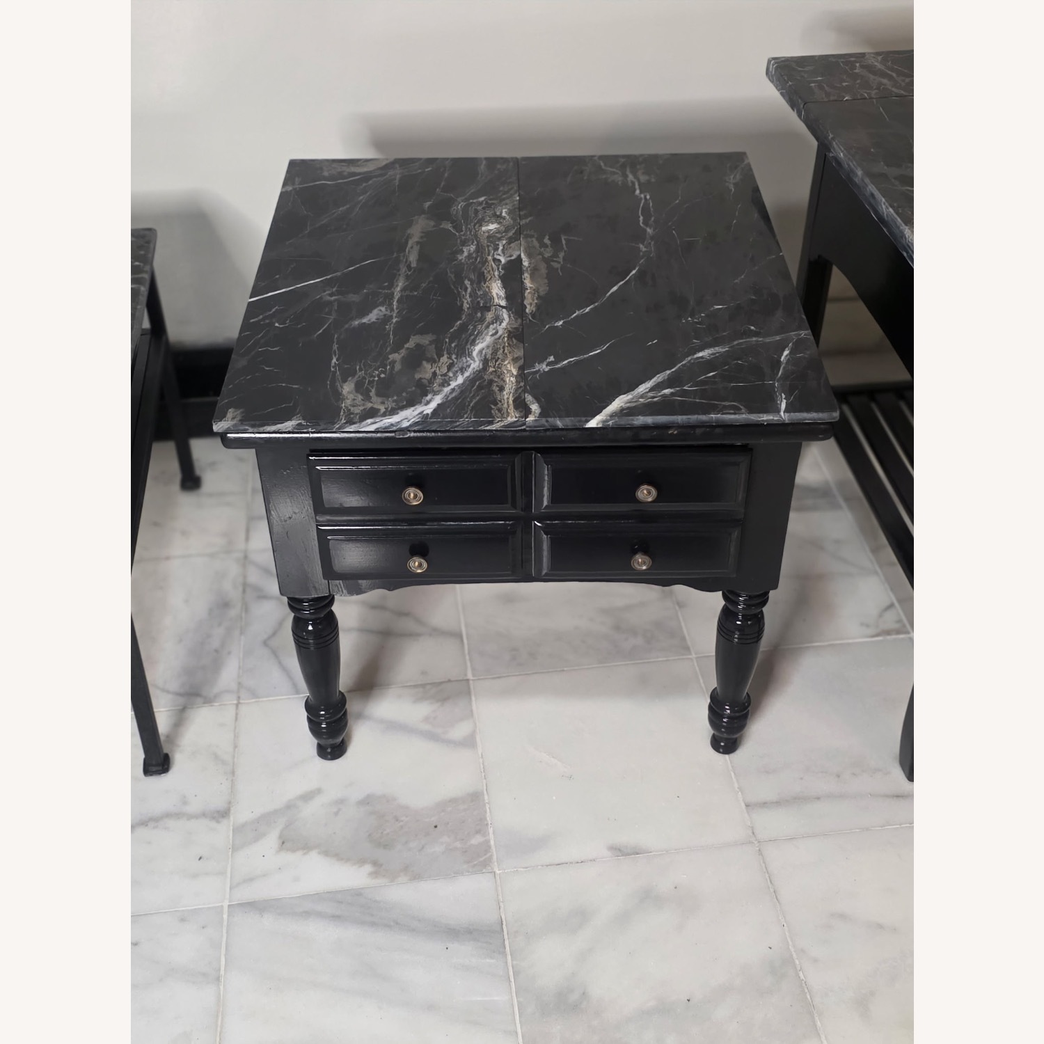 Black Marble Side Table Set - image-1