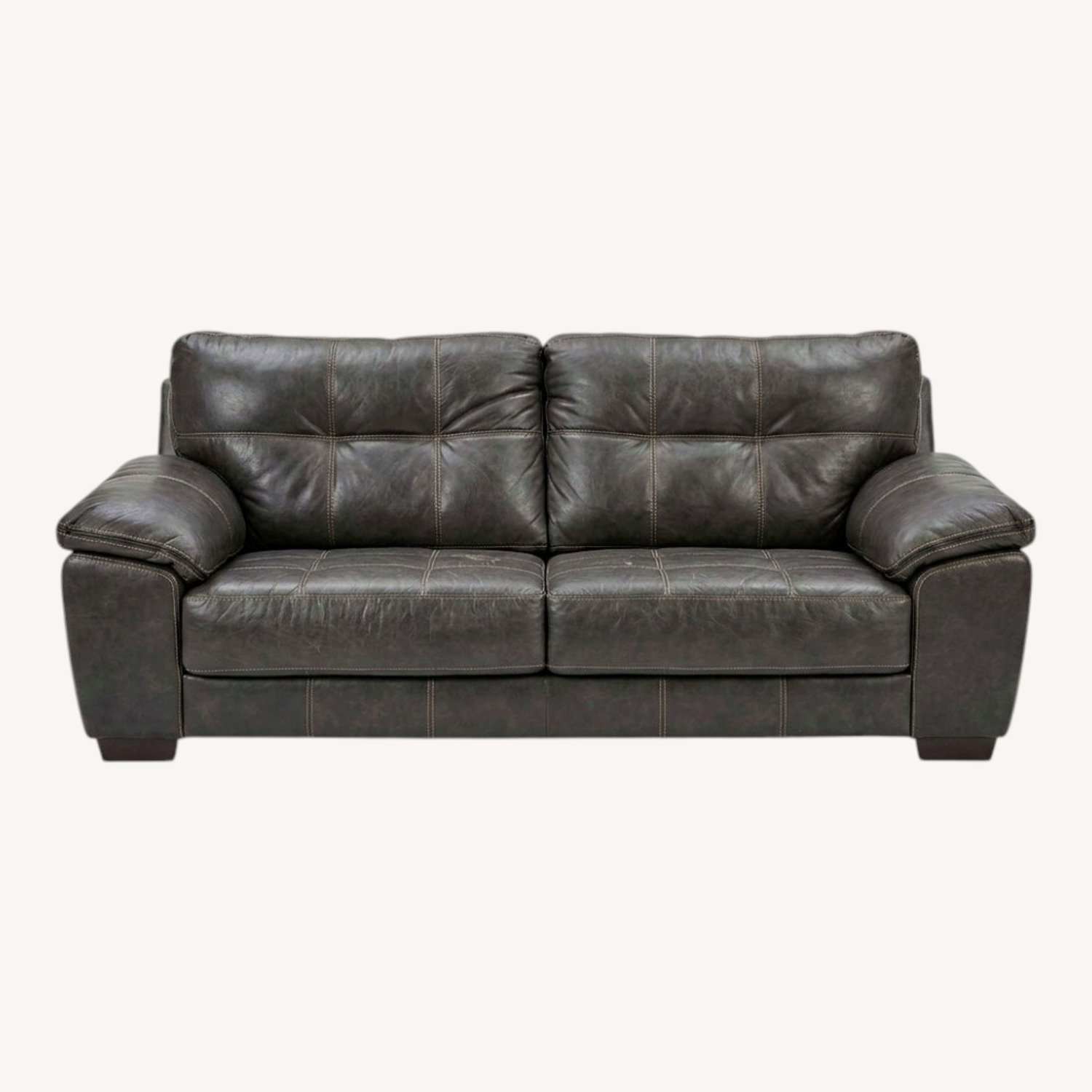 Ashley Furniture Dark Gray Leather 2 Seater Sofa - image-0