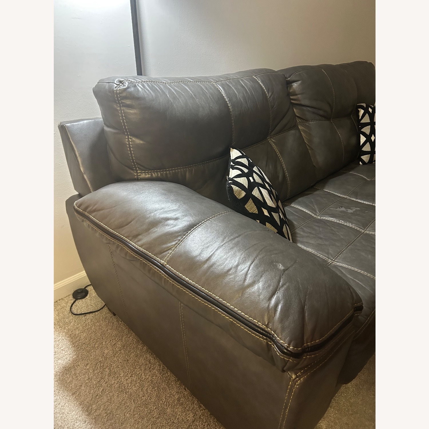 Ashley Furniture Dark Gray Leather 2 Seater Sofa - image-3