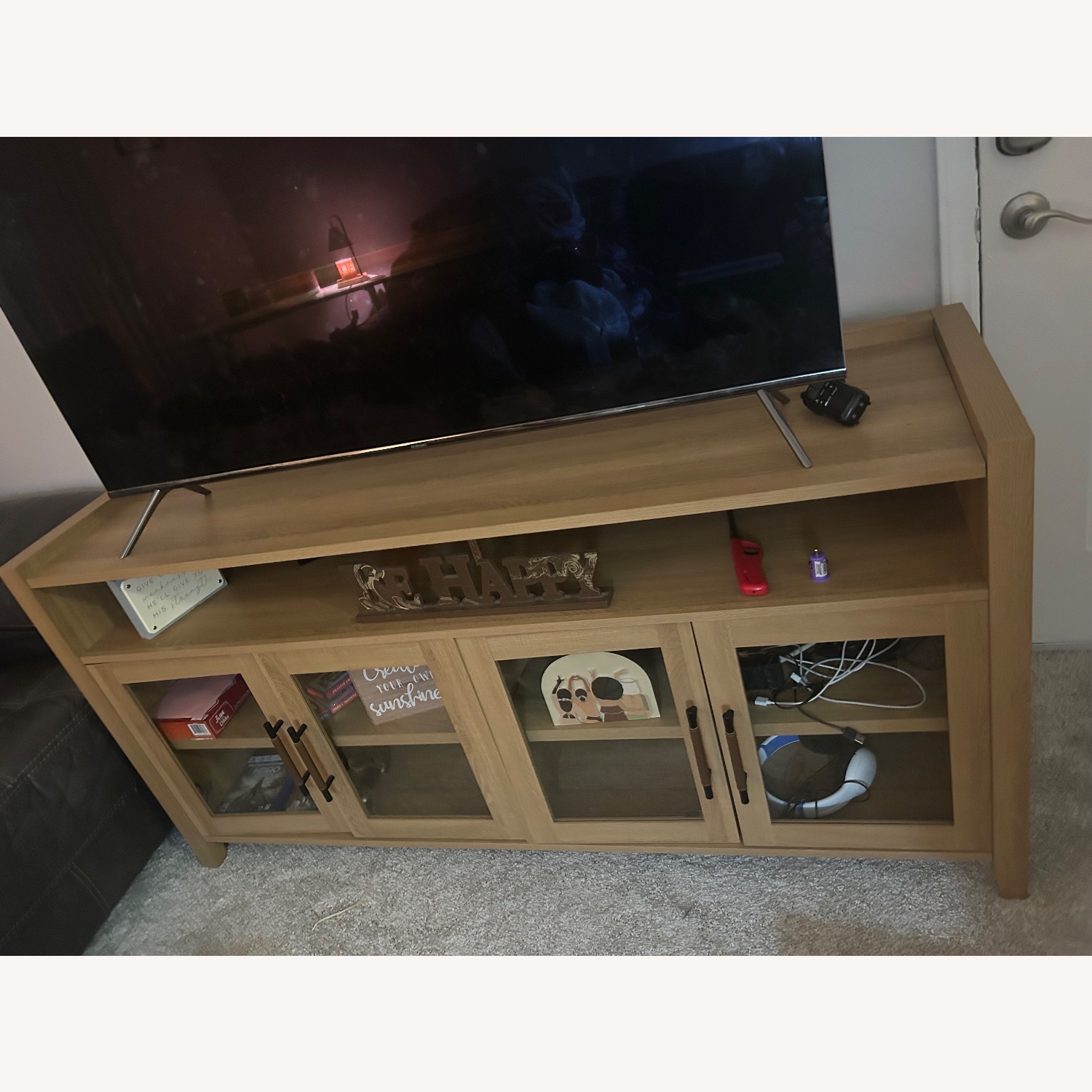 Wooden Entertainment Center With Doors - image-1