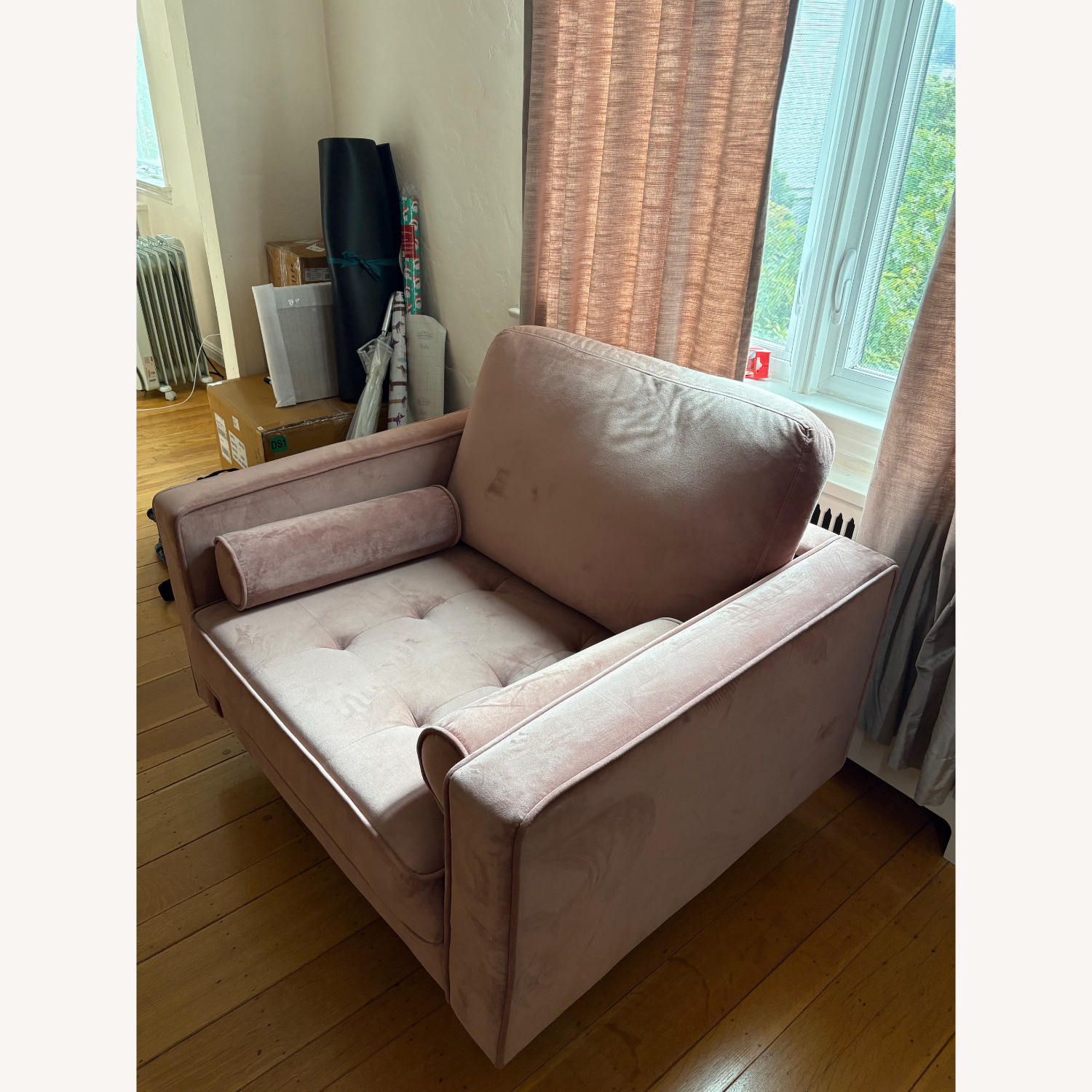 AllModern Geo Pink Velvet Armchair - image-6