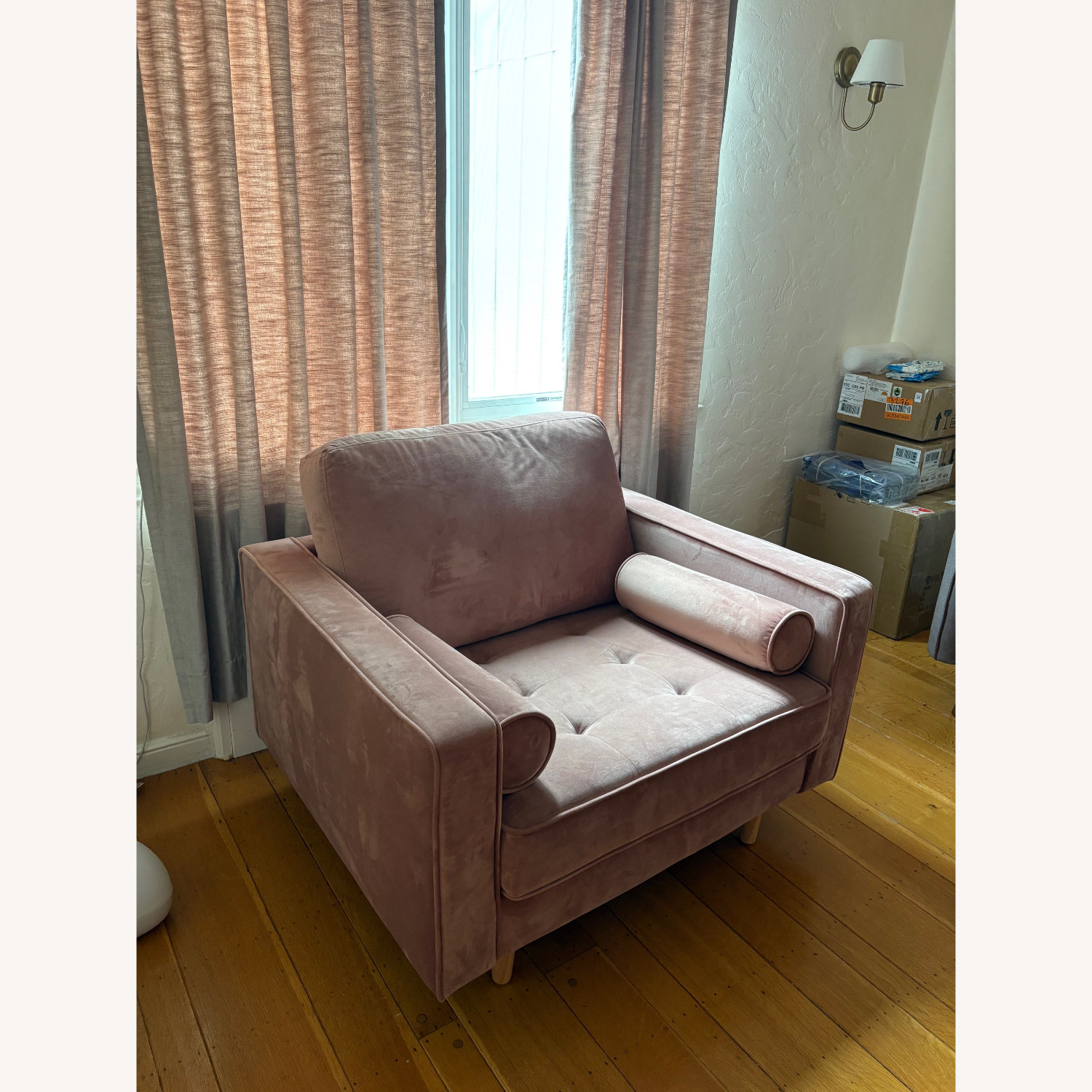 AllModern Geo Pink Velvet Armchair - image-5