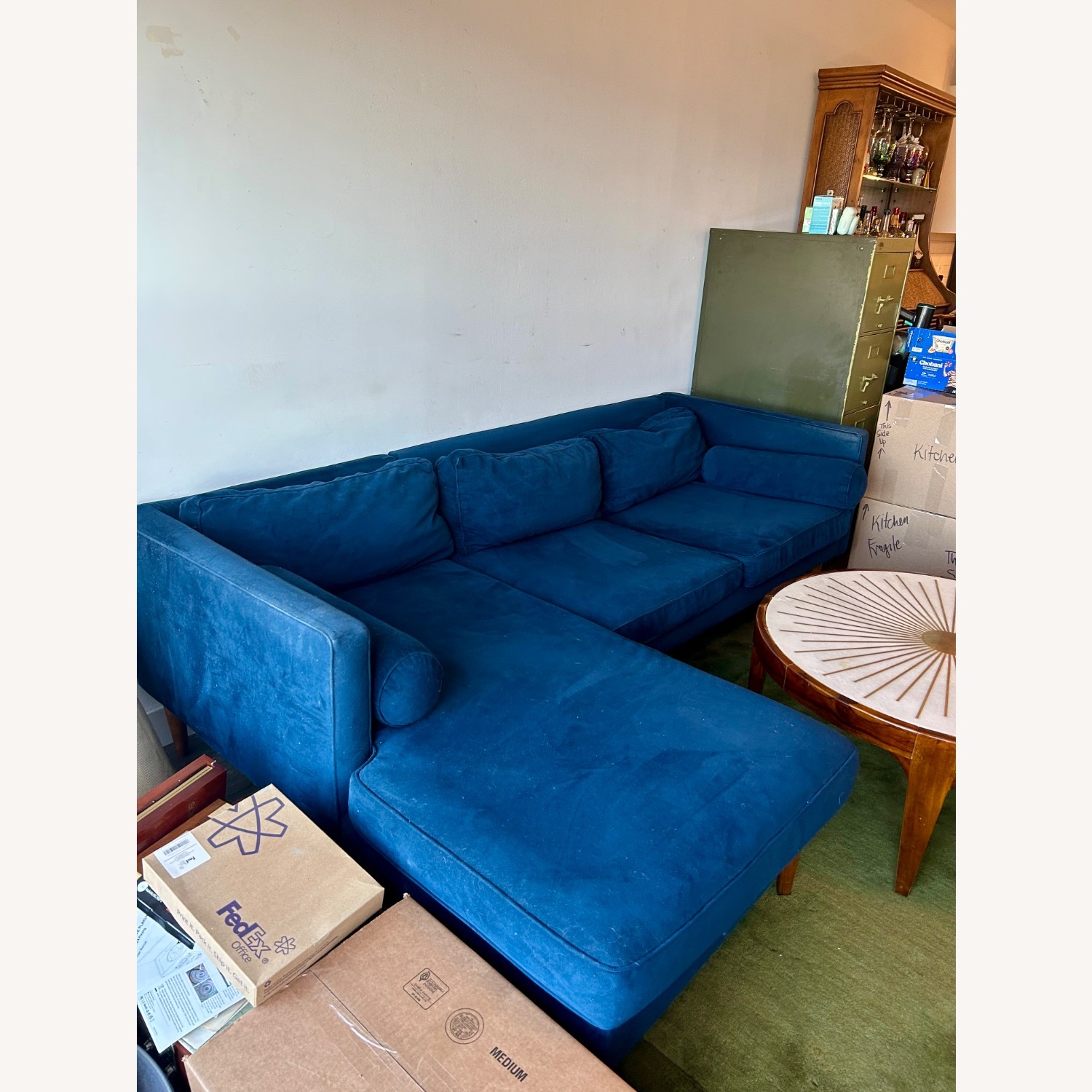 West Elm Monroe Blue Velvet 2 Piece Sectional - image-2
