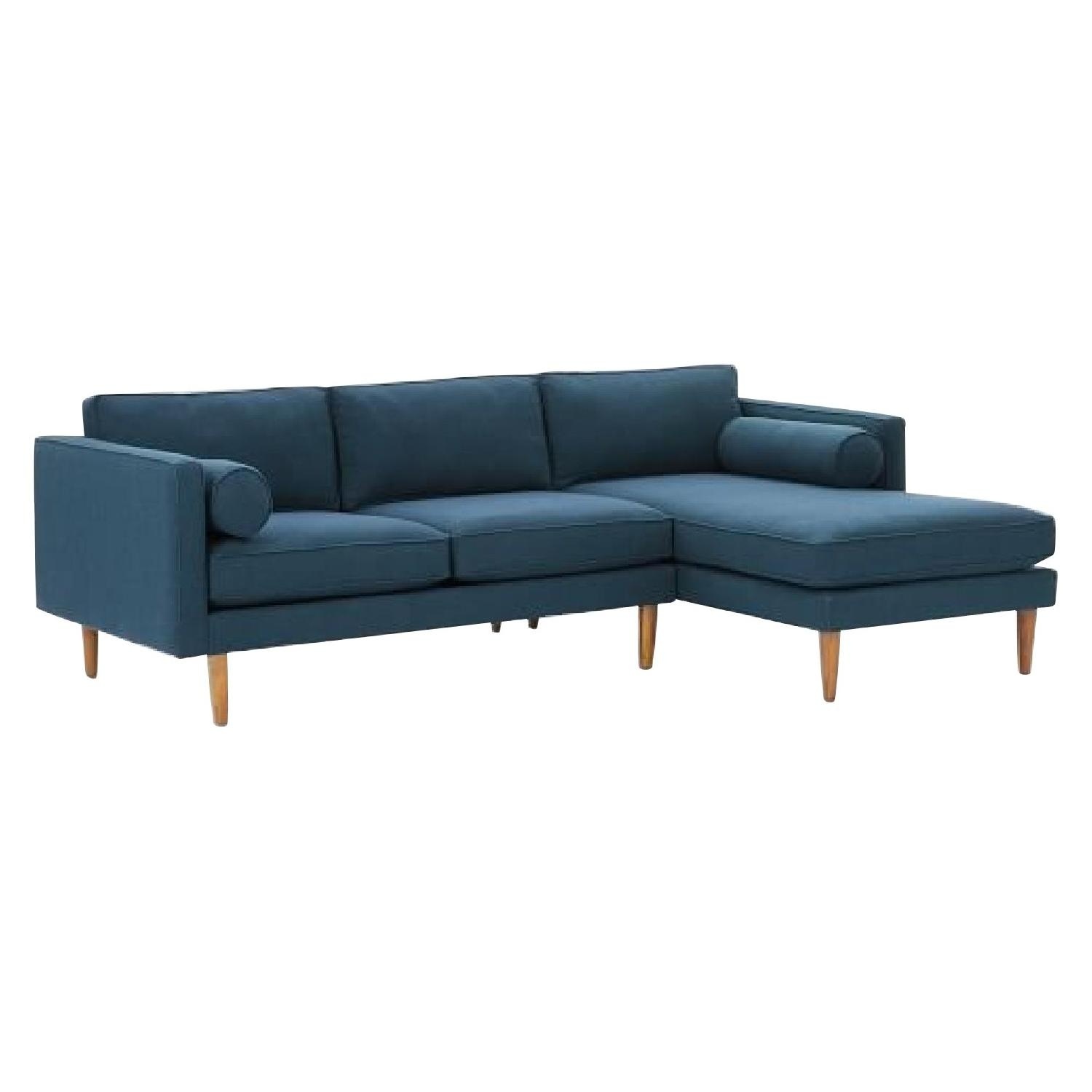 West Elm Monroe Blue Velvet 2 Piece Sectional - image-5