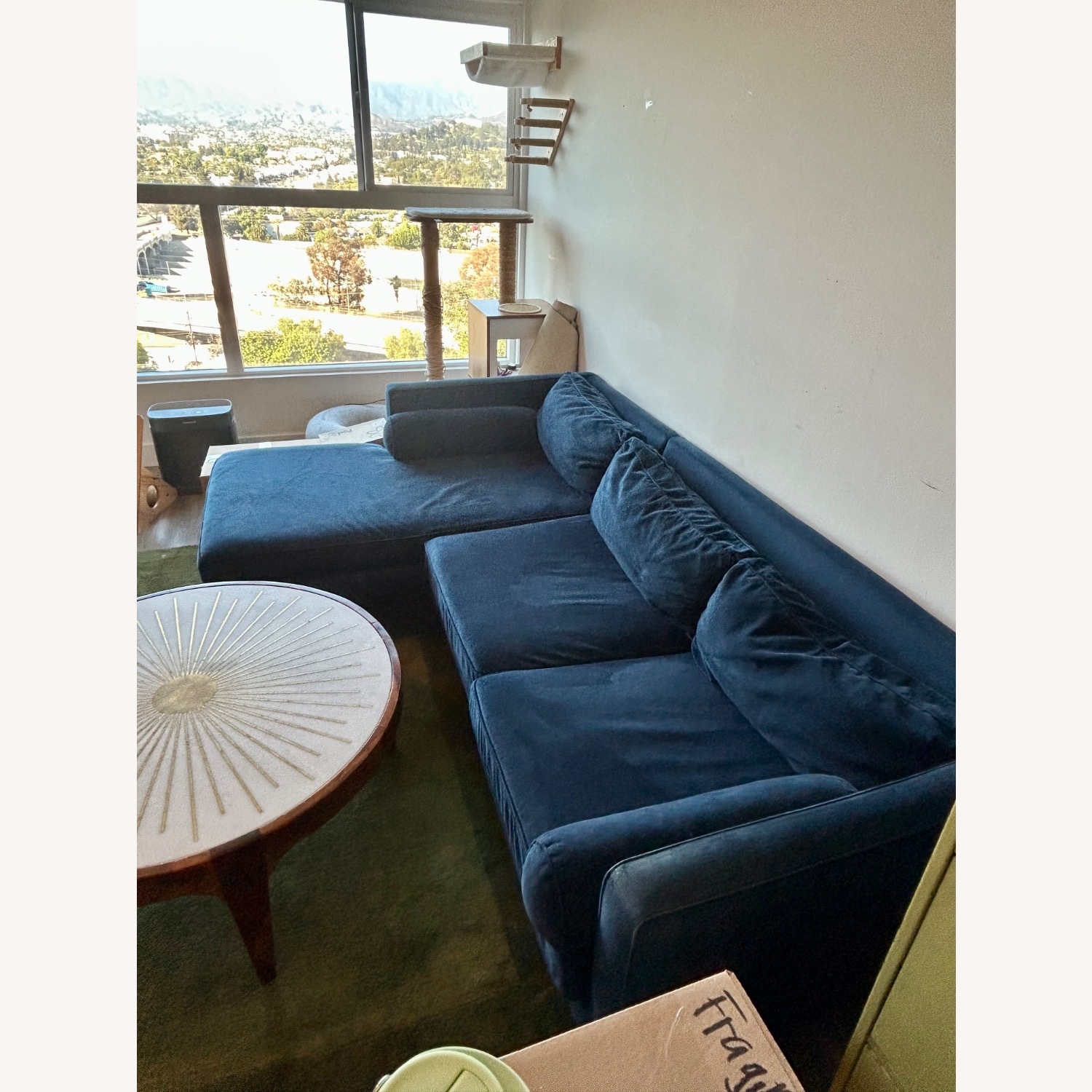 West Elm Monroe Blue Velvet 2 Piece Sectional - image-4