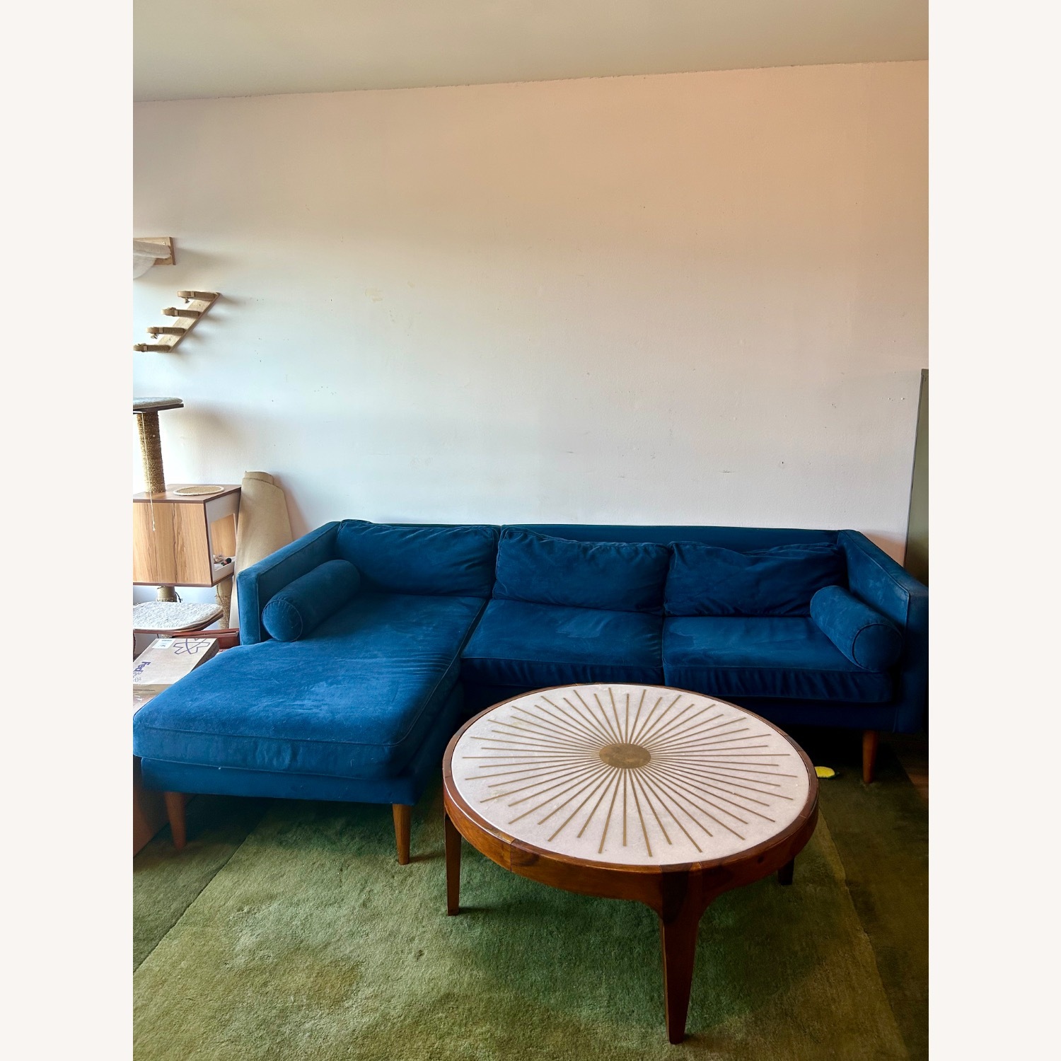 West Elm Monroe Blue Velvet 2 Piece Sectional - image-1