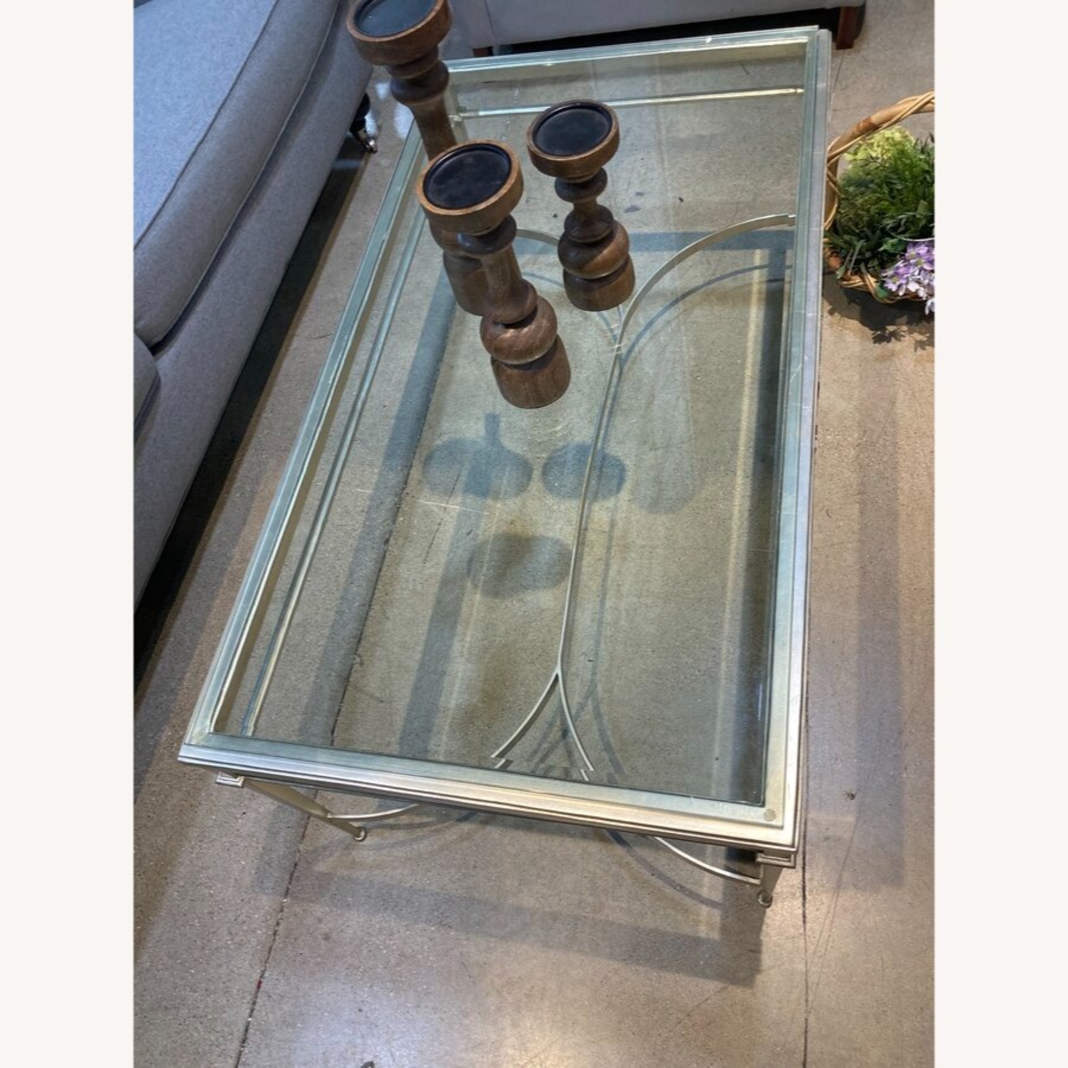 Antique Silver Gilt Rectangular Glass Top Table - image-5