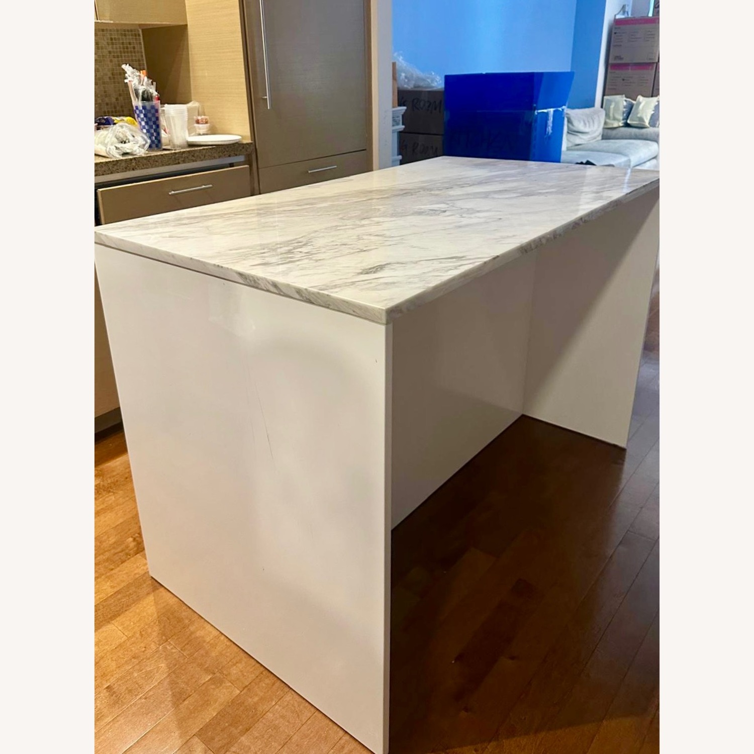 CB2 White Marble Kitchen Island - image-3
