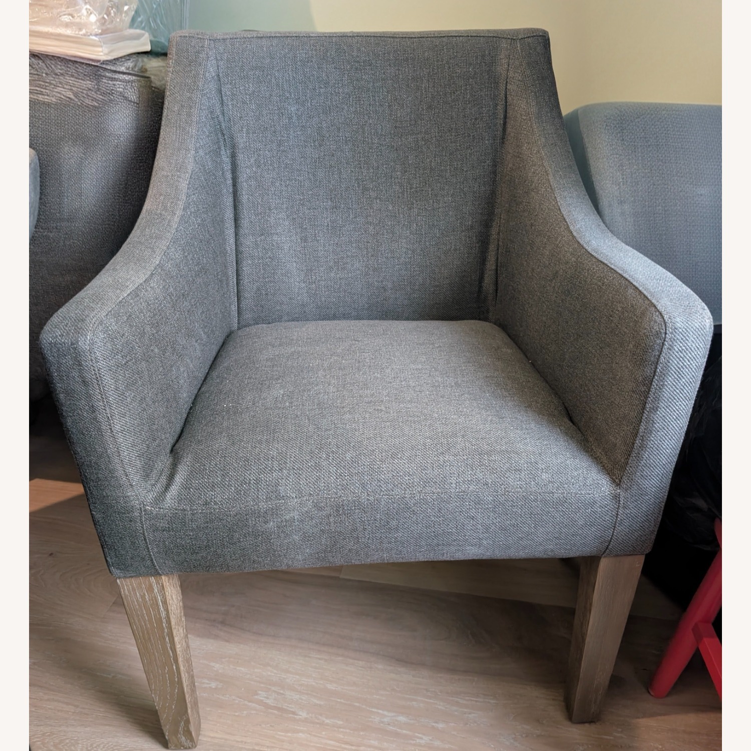 Pottery Barn Dark Gray Fabric Dining Armchairs - image-1