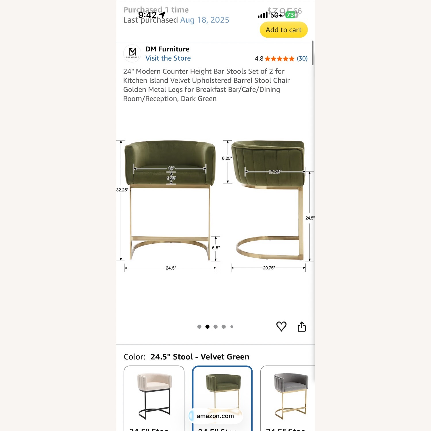 Green Velvet Stools - image-2