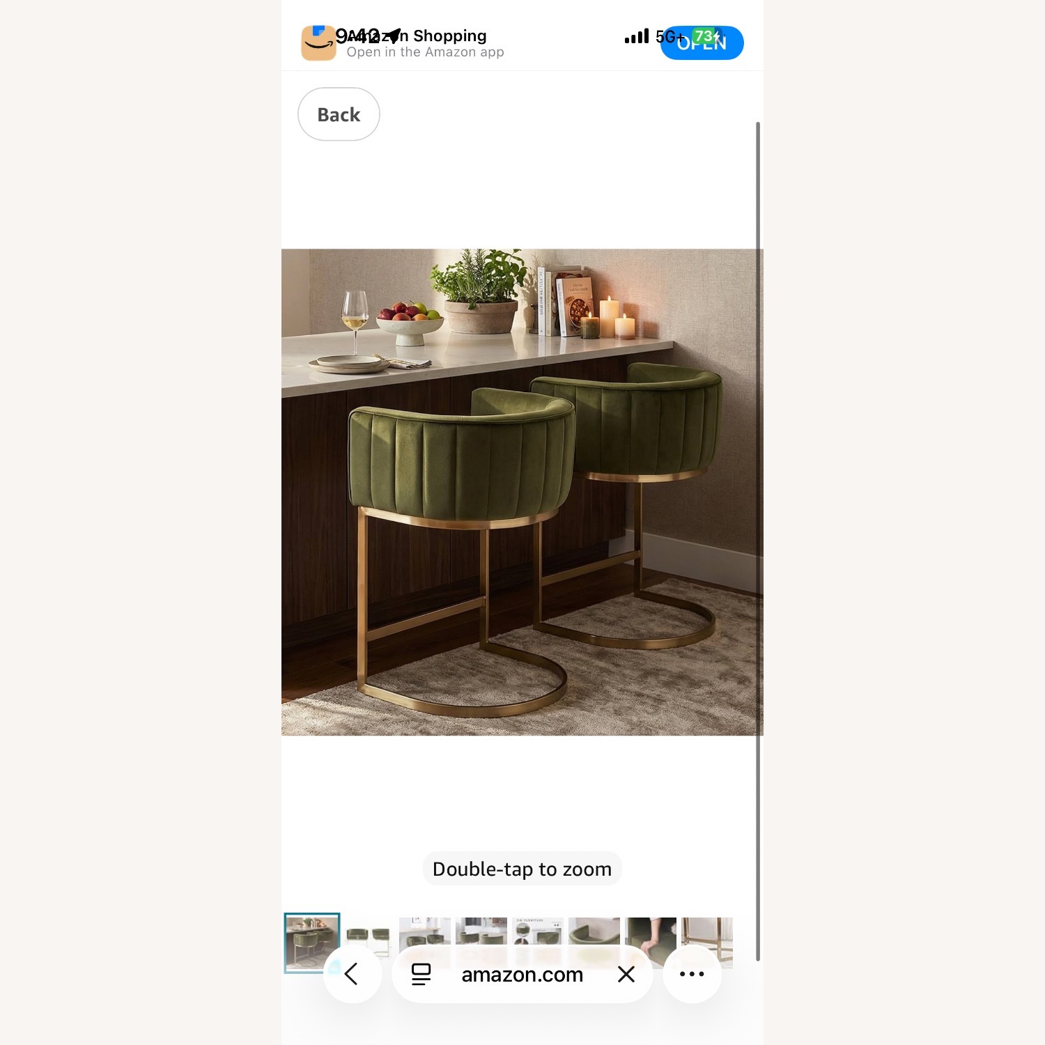 Green Velvet Stools - image-1