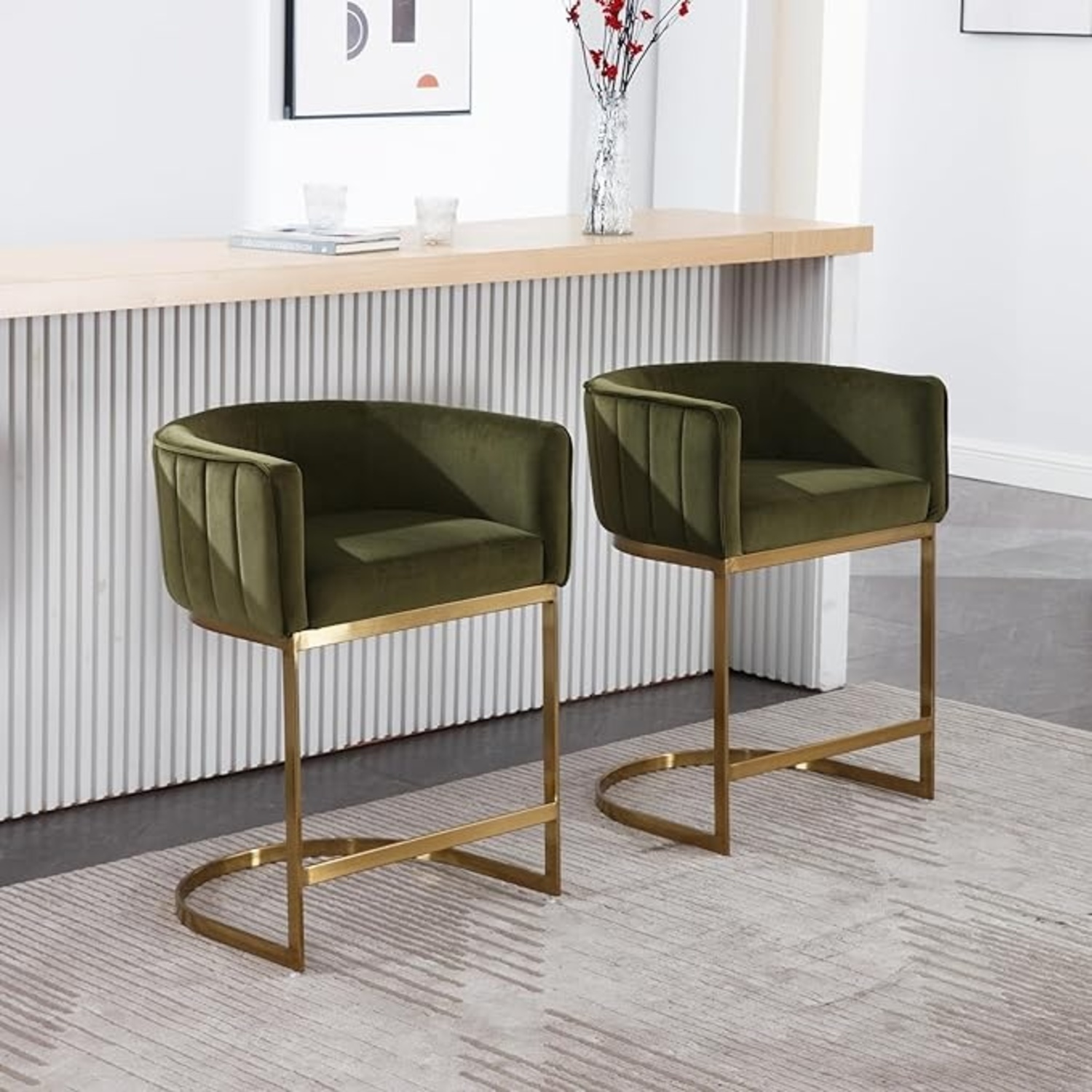 Green Velvet Stools - image-5