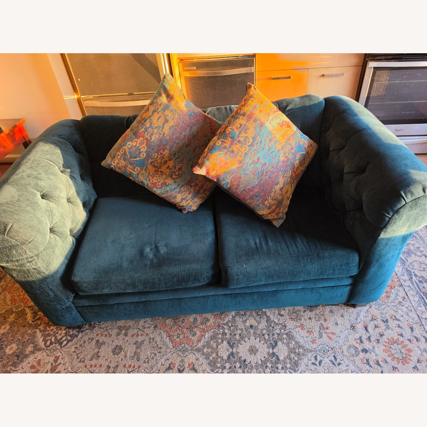 Dark Green Sofa W Large Pillows - image-2