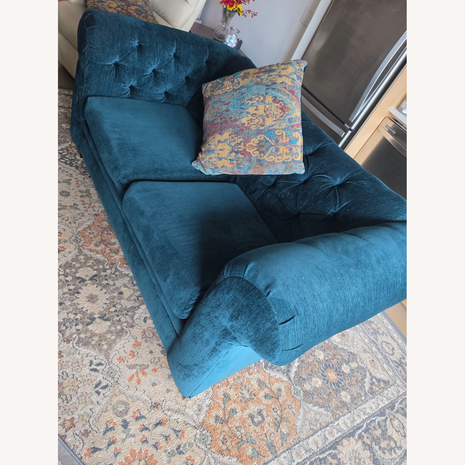 Dark Green Sofa W Large Pillows - image-3