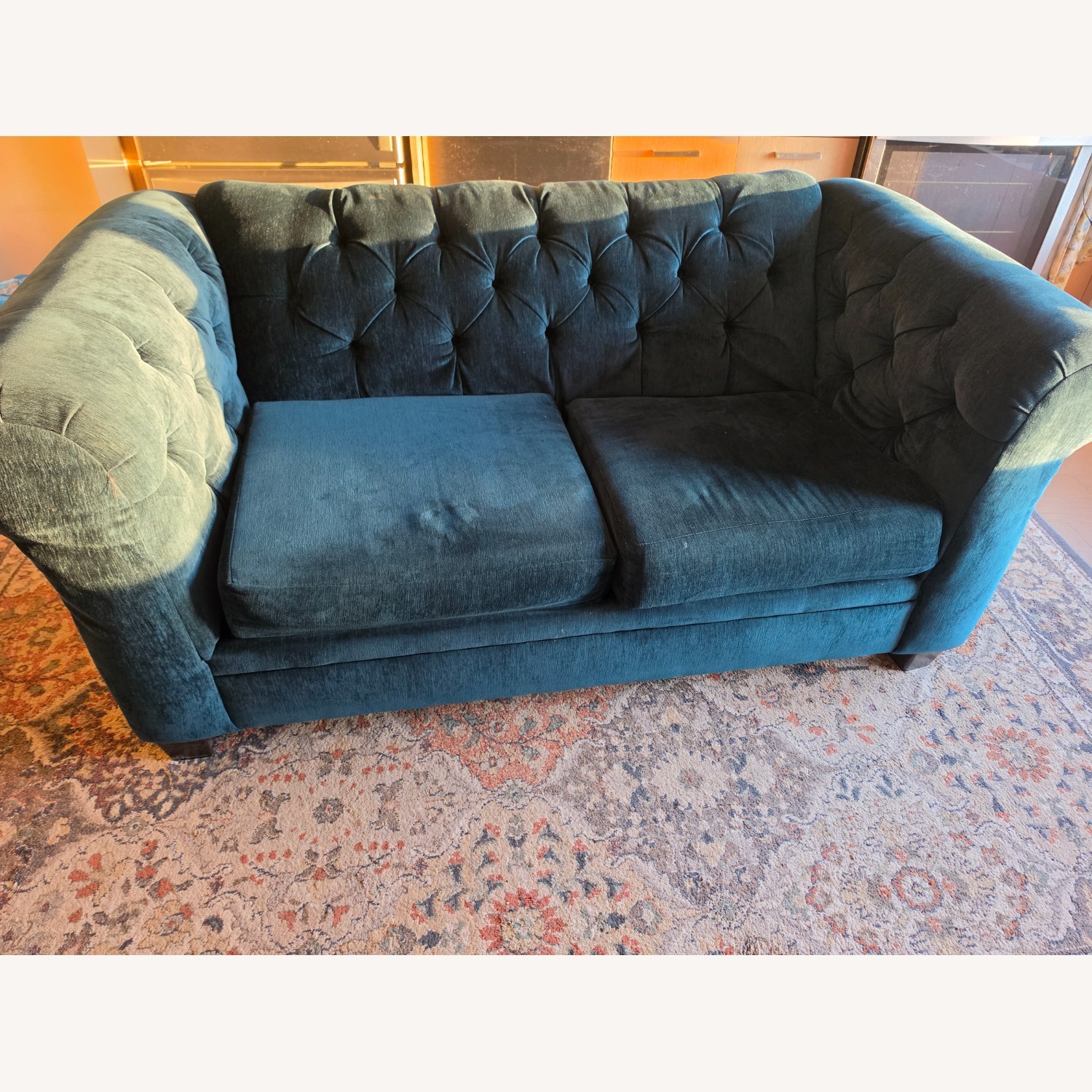 Dark Green Sofa W Large Pillows - image-1