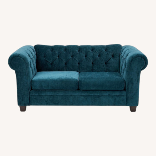 Used Dark Green Sofa W Large Pillows for sale on AptDeco