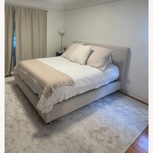 Used Living Spaces Dean Sand II California Queen Upholstered Panel Bed for sale on AptDeco