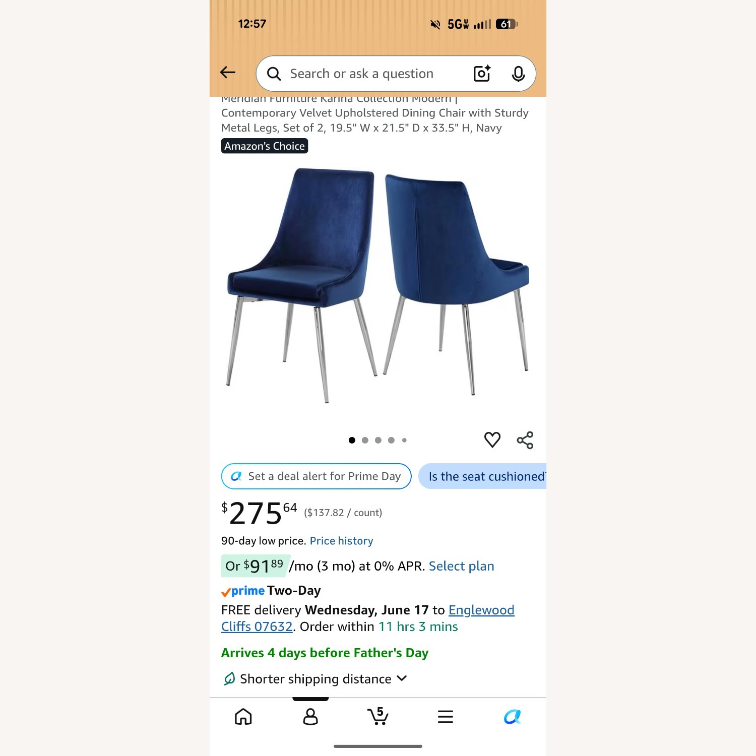 Home Meridian Blue Velvet Dining Chairs - image-3