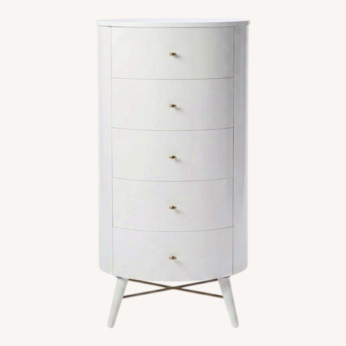 Used West Elm Penelope Narrow 5 Drawer Dresser with Marble Top for sale on AptDeco
