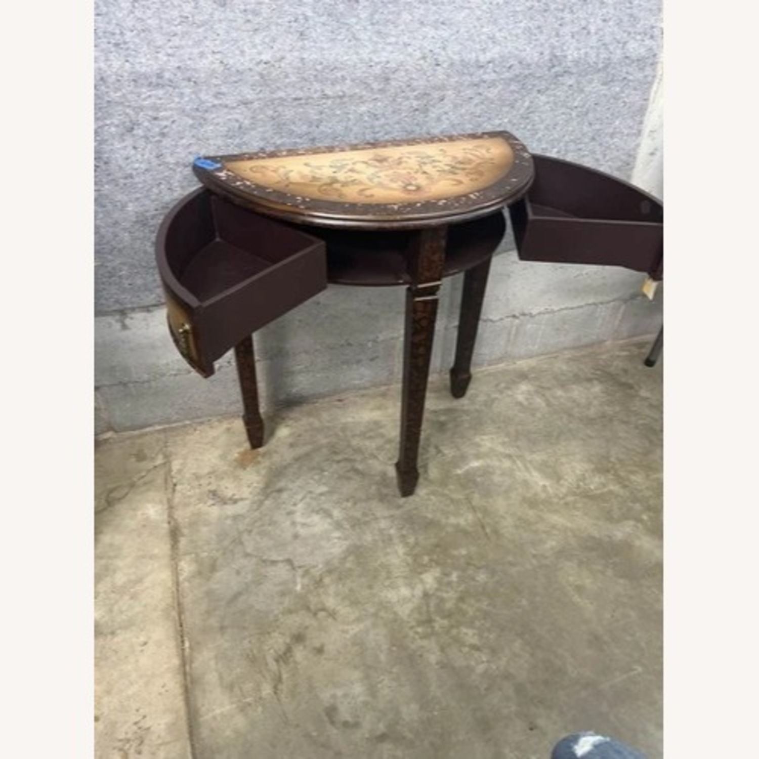 Vintage Decorative Hand-Painted Half-Moon Table - image-2