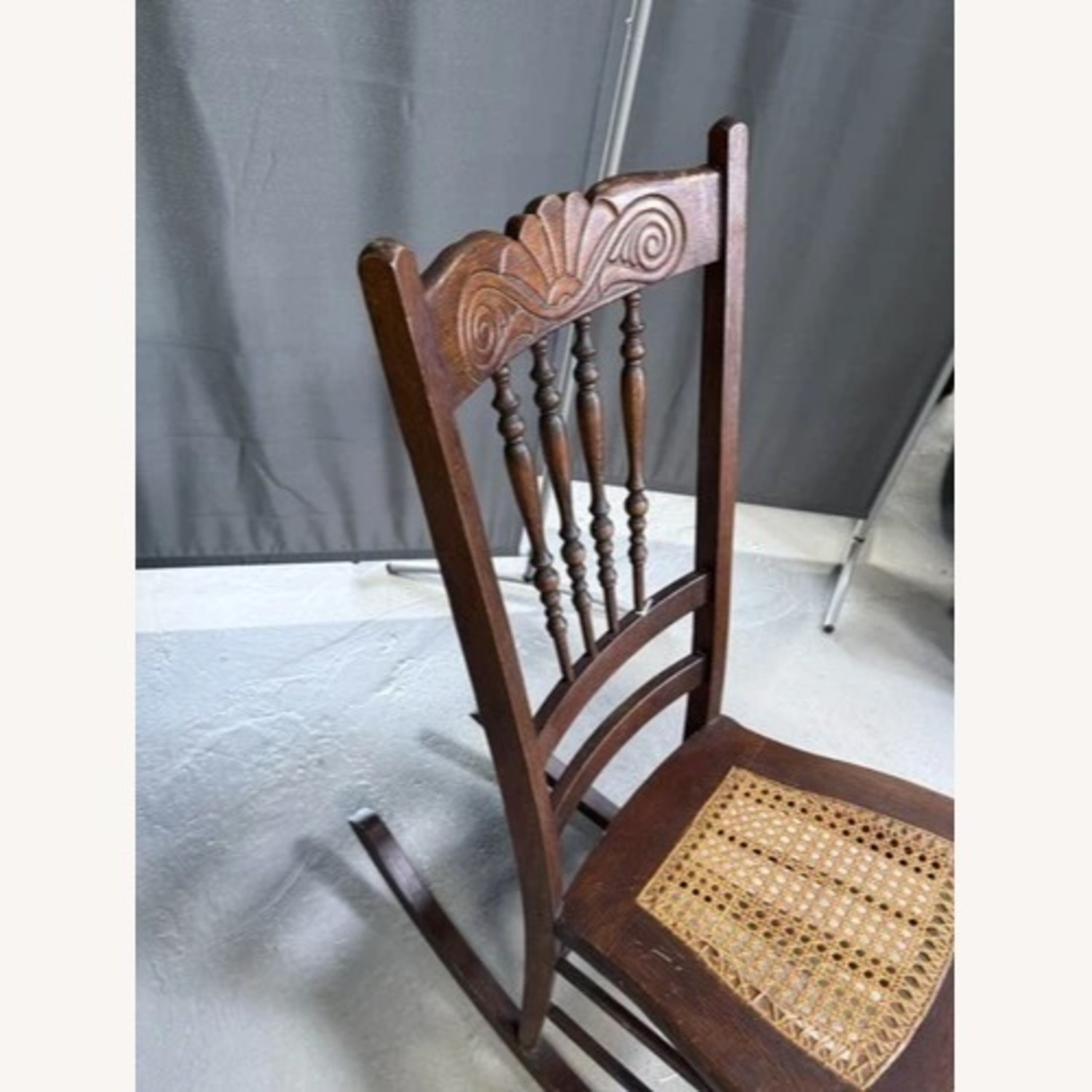 Victorian Carved Wood Rocking Chair Cane Seat - image-7