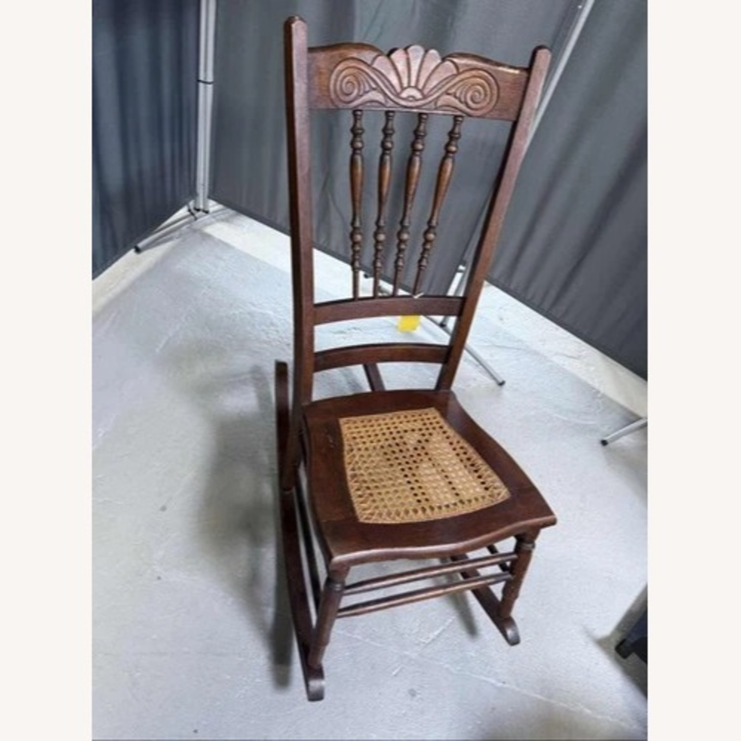 Victorian Carved Wood Rocking Chair Cane Seat - image-2