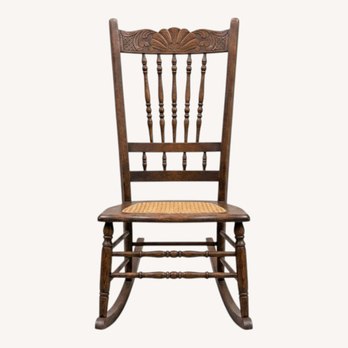 Used Victorian Carved Wood Rocking Chair Cane Seat for sale on AptDeco