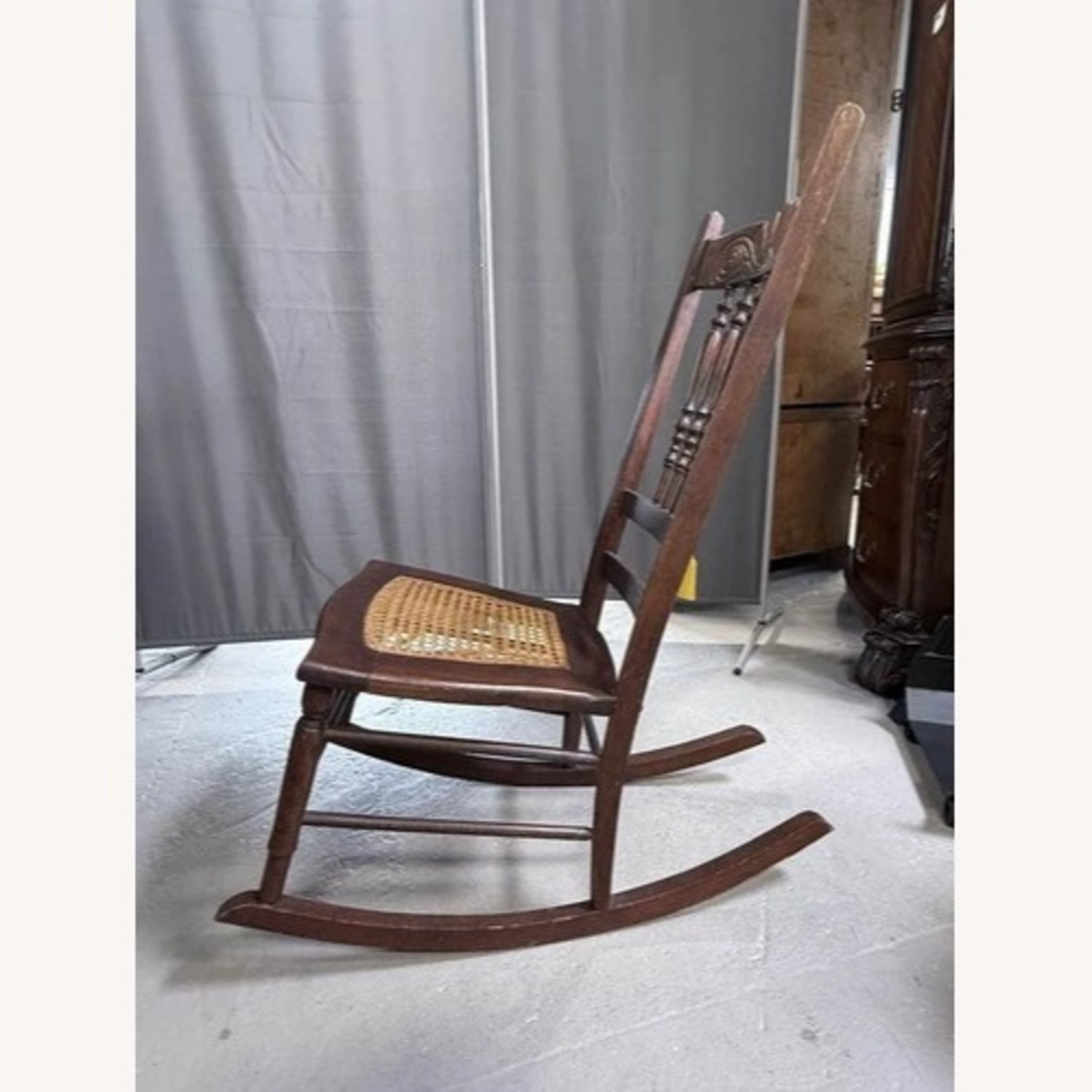 Victorian Carved Wood Rocking Chair Cane Seat - image-10
